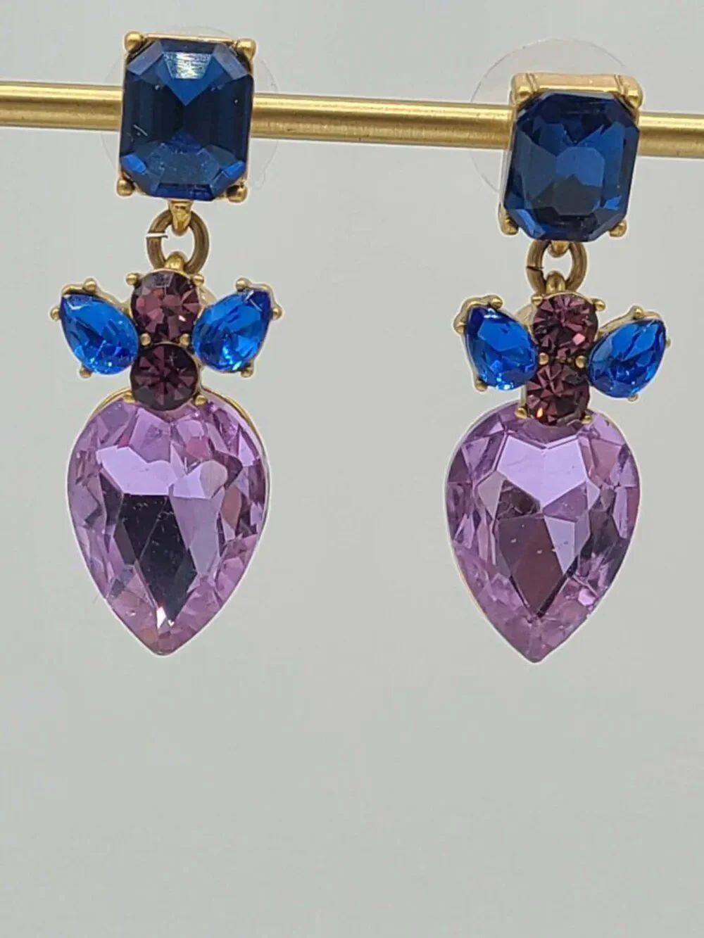 J Crew Blue Purple Crystal Gold Tone Earrings